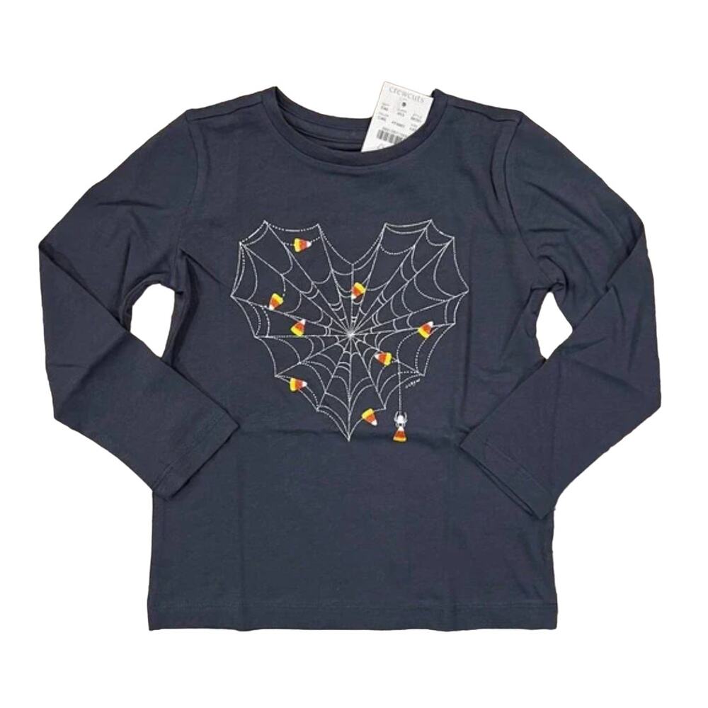 NWT J. Crew Girls' Charcoal W/Candy Corn Spider Web Halloween Tee - XXS (2-3)
